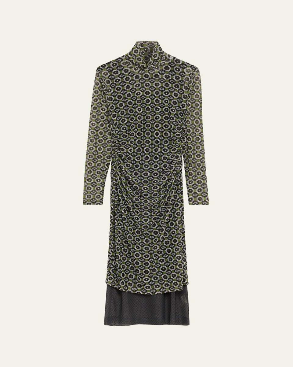 Hofes Turtleneck Sheer Layered Midi Dress